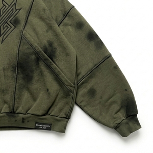 Sweat à capuche oversize vintage délavé à l'acide pour homme, doublé pour l'hiver, tricoté, streetwear, avec motif graphique 3D brodé sur le devant - Product Image 3
