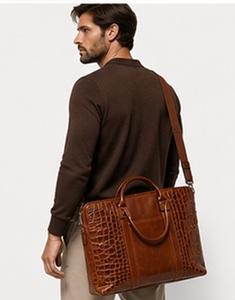 Porte-documents pour ordinateur portable en cuir véritable de qualité supérieure, grand format, style vintage, pour hommes, motif alligator, sac de messager professionnel, sac de travail, sac de voyage - Product Image 3