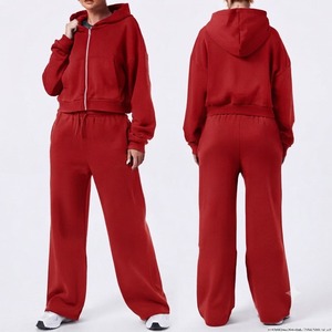 Ensemble de survêtement hiver à manches longues, couleur personnalisée, sweat à capuche uni en molleton, éco-responsable, 100% coton, 2 pièces - Product Image 5