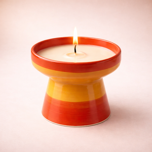 Vase à bougie en céramique rayé sur piédestal, bol large, épais, durable, résistant à la chaleur, finition lisse, mèche unique, décoration moderne pour la maison - Product Image 3