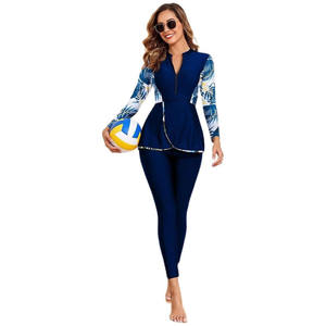 Customized Women's Modest <b>Islamic</b> Burkinis High Cut Crew Neck <b>Print</b> Spandex/Polyester Swimwear 2 Piece Set Front Breathable - Product Image 5