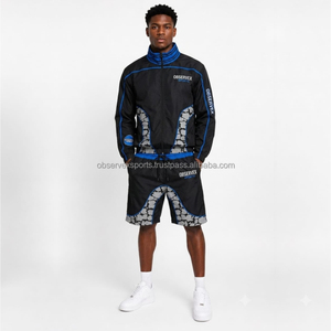 Windbreaker Set High Quality Custom Unisex 3M Reflective Streetwear Vintage Autumn <b>Men</b> Outerwear Sets <b>Top</b> and Shorts Sets - Product Image 1