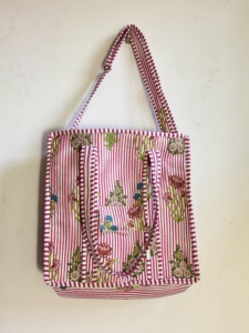 Sac fourre-tout en coton brodé rayé rose, style bohème, fermeture à fermoir, sac de shopping - Product Image 1