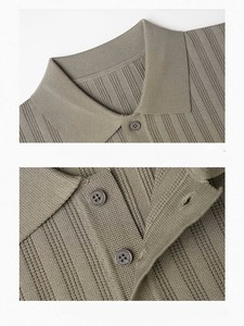 Polo en maille côtelée gris pour homme, manches courtes, boutonné, couleur unie, respirant, style Old Money, idéal pour l'été - Product Image 6