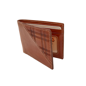 La Mejor Oferta, Cartera de Cuero Vacchetta Italiano de Alta Calidad, con Protección RFID, Diseño Bifold, para Tarjetas de Identificación, para Hombre, Color Marrón a Cuadros, Corta - Product Image 2