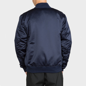 Blouson Bomber Décontracté Slim Fit en Satin Bleu Marine Col Montant Grande Taille Coupe-Vent Fermeture Éclair Manches Élastiques Style Streetwear - Product Image 2