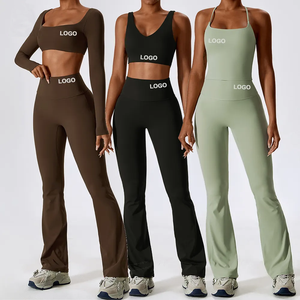 Conjunto de Yoga Personalizado para Mujer, Top Corto sin Mangas, Pantalones Cortos de Cintura Media con Corte Acampanado, Ropa Deportiva Resistente al Agua, Traje de Fitness para Gimnasio y Pilates - Product Image 4