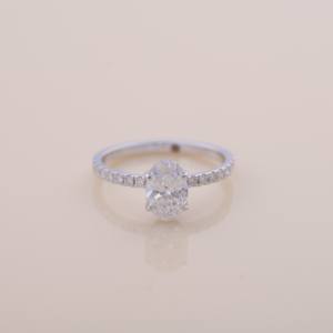 IGI Certified Oval Cut Lab Grown Diamond Hidden Halo Engagement & Wedding Ring with Pavé Band in <b>Solid</b> 925 Sterling <b>Silver</b> - Product Image 1