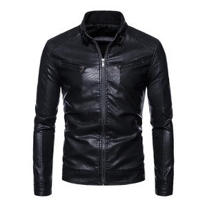 Chaqueta de Cuero Negra Personalizable, Resistente al Viento y Cálida, Tallas Grandes, Chaqueta de Cuero para Hombre, Corte Ajustado - Product Image 3