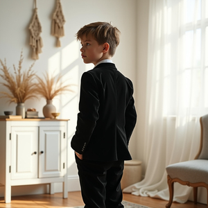 Boys Black Velvet Tuxedo Suit 3 Piece Set | Formal Blazer, Vest & Trousers | <b>Kids</b> Wedding Party Suit | <b>Ring</b> Bearer Outfit - Product Image 3