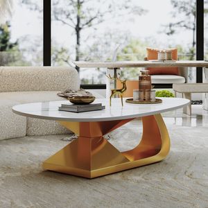Table basse élégante et moderne en pierre frittée avec base en acier inoxydable, pièce maîtresse durable pour le salon - Product Image 6