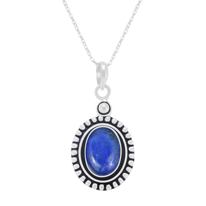 Pendentif ovale en argent sterling 925 de luxe avec cabochon en lapis-lazuli et pierre précieuse bleue gravée, bijoux en argent en gros - Product Image 1