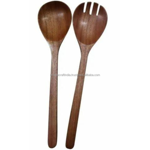 Ensemble de couverts à salade en bois avec manche en résine BlueBloom | Duo fourchette et cuillère en bois de manguier pour salle à manger, cuisine et cadeaux élégants - Product Image 2