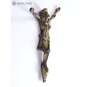 Elegant 11-Inch Vintage Brass Wall Hanging Statue of Jesus Christ Traditional Design for <b>Home</b> Decor <b>Temples</b> Handmade in India - Product Image 2