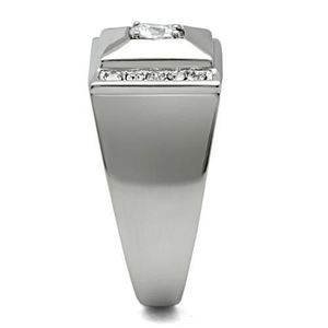 Anello TK317 in Acciaio Inossidabile con Moissanite CZ di Grado AAA Altamente Lucidato e Pietre Trasparenti - Senza Placcatura - Product Image 4
