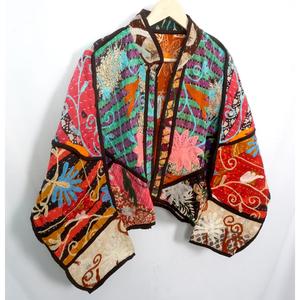 Indian Handmade Vintage Kantha Quilted <b>Jacket</b>-Eco-Friendly Breathable 100% Cotton Boho Hippie Coat Block Print <b>Mandarin</b> <b>Collar</b> - Product Image 4