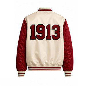   แจ็คเก็ตวาร์ซิตี้สีแดงเข้ม ปักตัวอักษรกรีก 1913 สไตล์พรีปปี้ ซิปด้านหน้า แจ็คเก็ตบอมเบอร์แบบยูนิเซ็กส์ - Product Image 3
