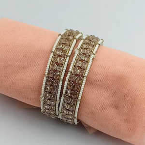 Gold Plated 11151723LC_2.6 Crystal Stone and Pearl <b>Bangles</b> <b>Set</b> Elegant Bracelets and Armlets - Product Image 1