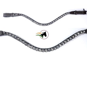 Bling Horse Browband 10mm Rivoli Black Diamond Grey Crystal Custom Genuine Leather Curved Browband with Quick <b>Change</b> Stud Loop - Product Image 3