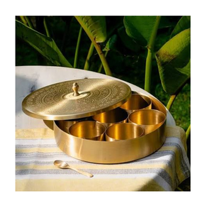 Best Quality Brass Spice <b>Box</b> at Affordable Price With Lid And Cups Hammered Finish Brass spice <b>Box</b> - Product Image 2