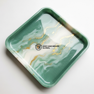 Luxury Green <b>Marble</b> Resin Tray – Handmade <b>Square</b> Decorative Serving Tray with Gold Vein Detail | Modern <b>Coffee</b> <b>Table</b> & Vanity - Product Image 2