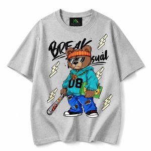 เสื้อยืดโอเวอร์ไซส์ลายการ์ตูนหมีสำหรับผู้ชาย สไตล์ลำลองฮิปฮอป สตรีทแวร์ ผ้าฝ้ายระบายอากาศดี พิมพ์ลายกราฟิก เสื้อผ้าแฟชั่นฤดูร้อน - Product Image 6