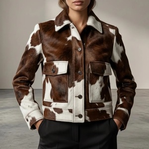 Customized Biker Style Vintage Cowhide <b>Leather</b> Bomber <b>Jacket</b> – Women's Hair-On Hide Western Style Coat - Product Image 6