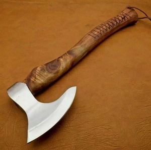 Hache tactique artisanale en acier inoxydable, très tendance, avec manche en bois et étui en cuir, pour fendre du bois et la survie - Product Image 2