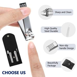 Top Quality 4 Piece Fingernail Care <b>Set</b> Pocket Leather Case Precision Clippers Nail File Ear Cleaner Gift Kit - Product Image 6