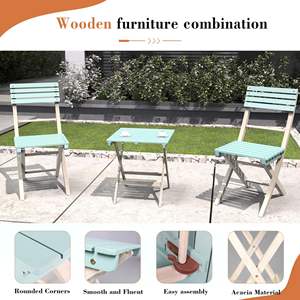 Ensemble de meubles de patio en bois d'acacia portable 3 pièces comprenant 2 chaises pliantes et une table basse carrée pour jardin et bistro - Product Image 5