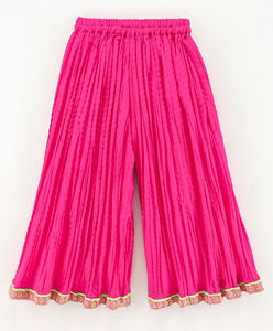 Girls Layered Ruffle Strap <b>Top</b> With Pink Pleated Palazzo Pants Kids Ethnic <b>Festive</b> Traditional Party Wear Outfit Set - Product Image 3