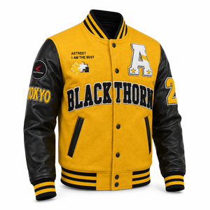 Veste universitaire pour homme, corps en laine, manches en cuir, logo brodé, style vêtements d'hiver, veste Letterman, doublure matelassée, OEM - Product Image 3