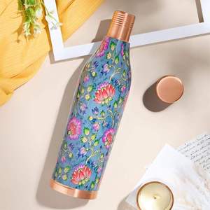 Blue Bloom <b>Copper</b> Water <b>Bottle</b> Decorative Print Pure <b>Copper</b> <b>Drinking</b> <b>Bottle</b> Leakproof Reusable Ayurvedic <b>Bottle</b> - Product Image 2