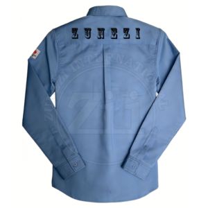 Chemise de travail résistante au feu ZUNEZI bleu clair à manches longues avec manches en coton et patch logo - Product Image 1