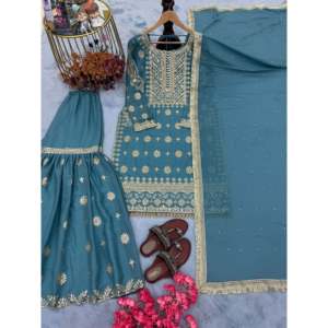 Designer Women's <b>Top</b> & Dupatta Set Elegant <b>Party</b> Wear Plazzo Look - Product Image 2