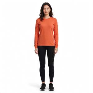 T-shirt pour femme, couleur unie, col rond, 100% coton, coupe classique, manches longues, décontracté, écologique, respirant, fabriqué au Bangladesh - Product Image 5