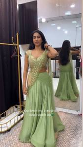 <b>Green</b> Beaded Lehenga Choli Sleeveless Embroidered Indian Wedding Party Dress <b>Net</b> Skirt Banarasi Style Festival Wear - Product Image 2