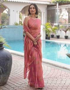 Sari de Rayón y Seda con Estampado de Encaje KV Crozhet, Listo para Usar, Blusa Sin Coser, Sin Arrugas, de Secado Rápido, Estilo Tradicional para Bodas - Product Image 3