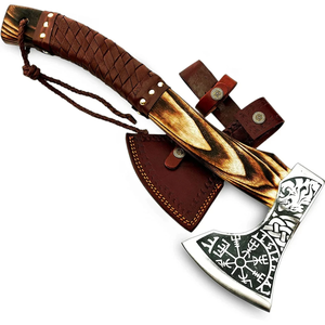 Hacha Tomahawk Industrial Hecha a Mano con Mango de Madera, Hoja de Acero de Alto Carbono, Estilo Vikingo, Cabeza Tallada, Herramienta de Supervivencia para Exteriores, 3 Años de Garantía - Product Image 1
