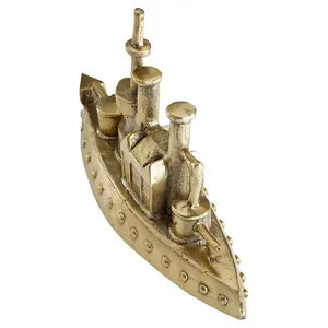 Figurine de bateau à vapeur en laiton plaqué or, style antique, décoration d'intérieur, artisanat en métal moulé, sculpture 3D - Product Image 1