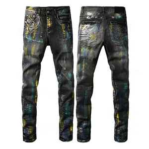 Pantalon en jean déchiré streetwear pour homme, coupe slim - Product Image 2