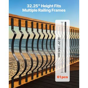 Set da 61 Pezzi di Balaustre Ondulate Eleganti per Scale 32,28 x 1, Perni per Ringhiere in Metallo, Balaustre in Acciaio Zincato con Viti - Product Image 4