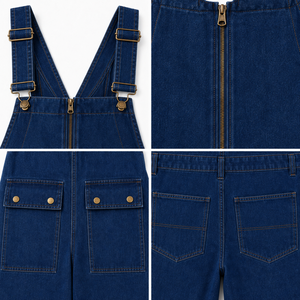 Salopette de travail respirante pour hommes, multi-poches, en sergé noir durable, bretelles réglables, fermeture éclair frontale, vente en gros - Product Image 4