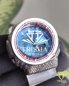 Fully Iced Out VVS Moissanite <b>Diamond</b> <b>Watch</b> in 925 Sterling Silver with Brilliant Blue Dial Luxury Timepiece - Product Image 1