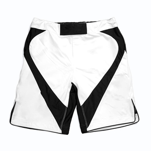 Shorts MMA pour hommes, séchage rapide, confortables, légers, couleur blanche, bandes noires, ouverture latérale avant, arts martiaux, extensibles dans quatre directions - Product Image 3