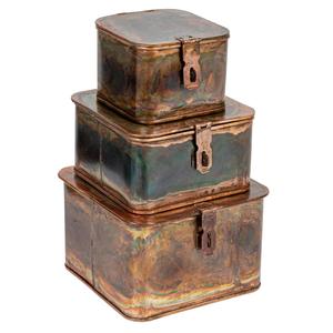 Set of 3 Modern Grey Metal <b>Storage</b> Trunk Boxes Decorative Tin <b>Chests</b> with Rose Gold Latch Lock and Side Handles for Home <b>Storage</b> - Product Image 6