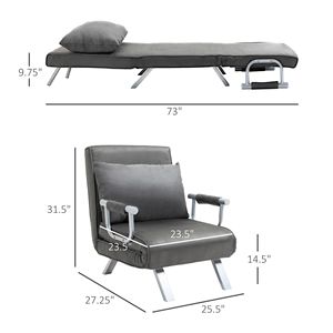 Divano Letto Convertibile Grigio Scuro, Set con 5 Posizioni, Poltrona Pieghevole Estensibile, Struttura in Acciaio, Imbottitura in Schiuma per Soggiorno - Product Image 3