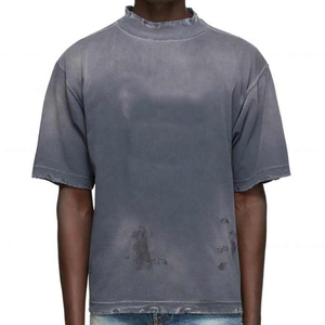Men's Oversized Stand <b>Collar</b> <b>T</b>-<b>Shirt</b> Solid Color Washed Cotton Casual Short Sleeve Jersey Fit Regular Length - Product Image 1