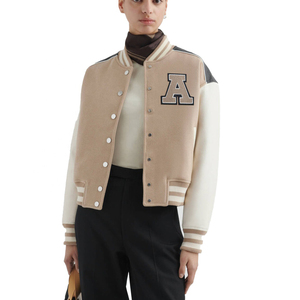 Chaqueta Varsity Clásica para Hombre, Mezcla de Lana, con Mangas de Cuero Sintético, Puños de Punto Acanalado, Cierre Frontal con Botones a Presión, Suave - Product Image 2