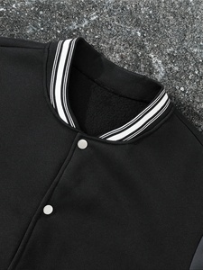 Men's Black Bomber Jacket Turn-Down Collar Knitted Polyester Casual Autumn Style Single Button Closure - Product Image 4